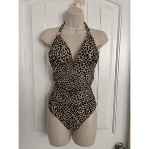 Victorias Secret Forever One Piece Swimsuit Leopard‎ Padded Halter Medium M